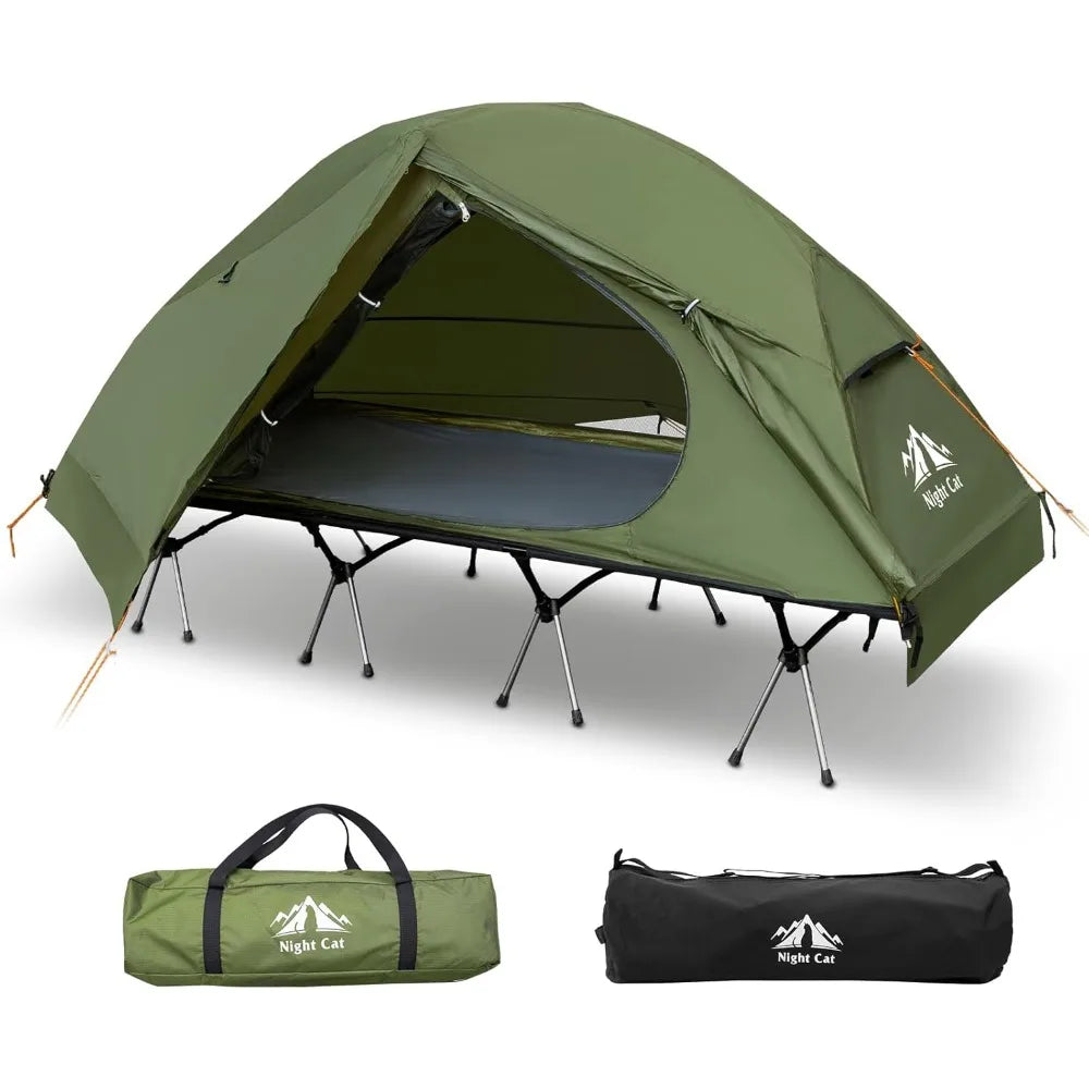 CQ Camping Cot Tent - Waterproof 1-Person Off-Ground Combo Cot Bed for Adults Portable Easy Set-up Tent