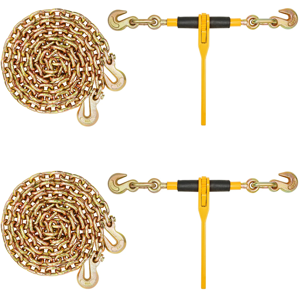 SucceBuy 2pcs Binder Chain 3/8"-1/2" Ratchet Load Tie Down Binders with Grab Hooks G80 Chains for Truck Towing Hauling