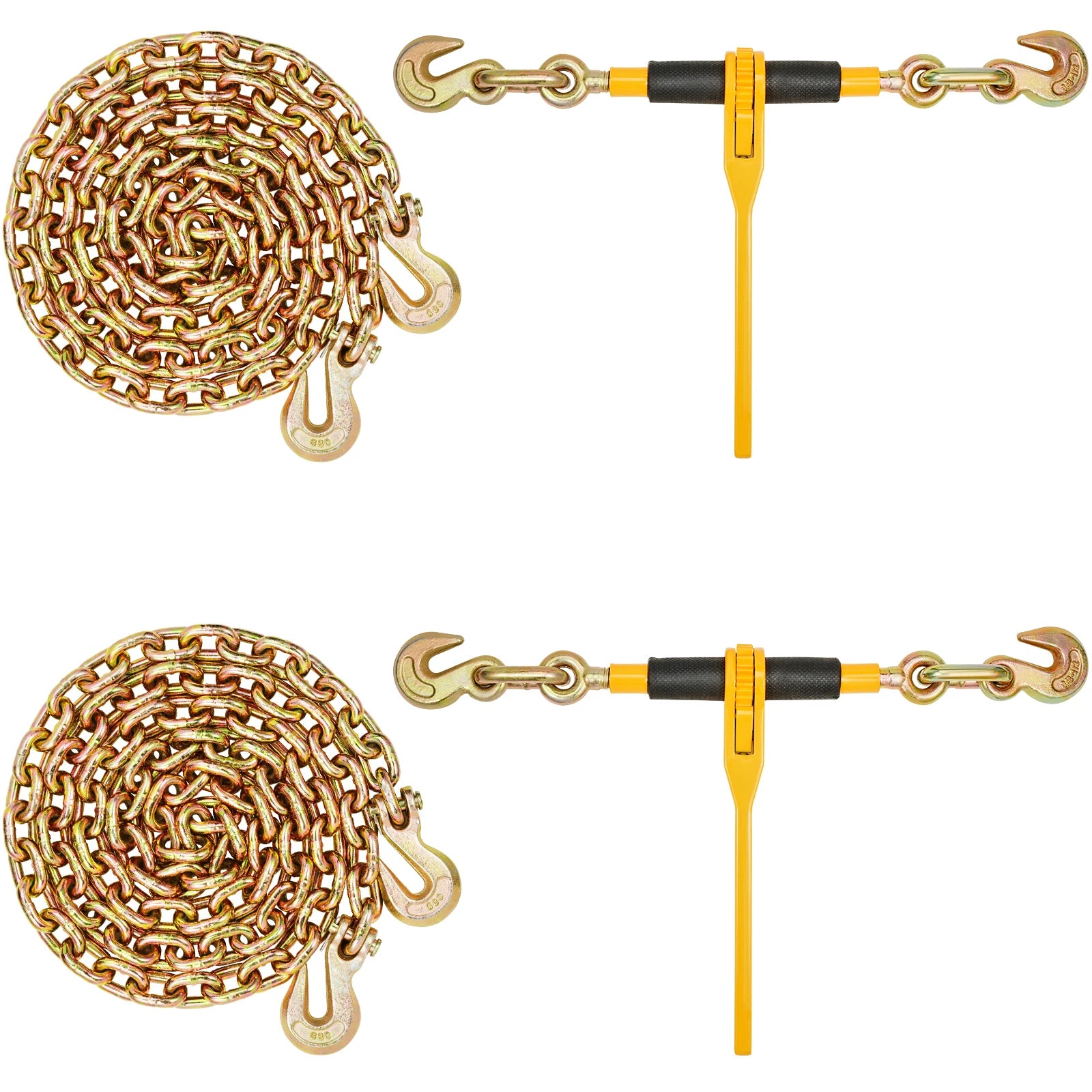 SucceBuy 2pcs Binder Chain 3/8"-1/2" Ratchet Load Tie Down Binders with Grab Hooks G80 Chains for Truck Towing Hauling