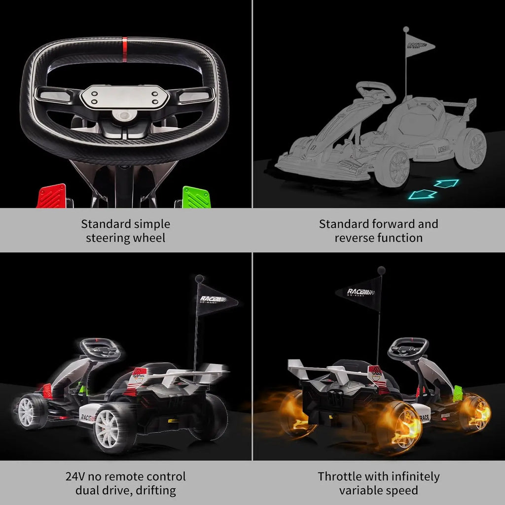 Electric Go Kart for Kids Electric Drift Kart Outdoor Race Toy 24V Ride On Toy Drifting Car with 2x200W Motors for 6+ Years Old