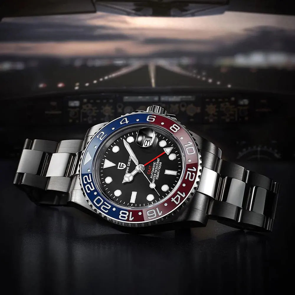 New PD-1662 PAGANI DESIGN GMT Automatic Wristwatch Stainless Steel 100M Waterproof Men Watch Top Brand 40mm Mechanical Watch Men