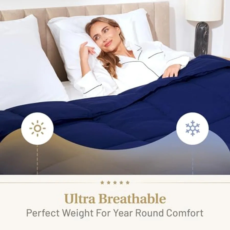 Navy Blue Comforter Fluffy Down Alternative Dark Blue Comforter Premium All-Season Bedding Hypoallergenic Machine Washable Blue