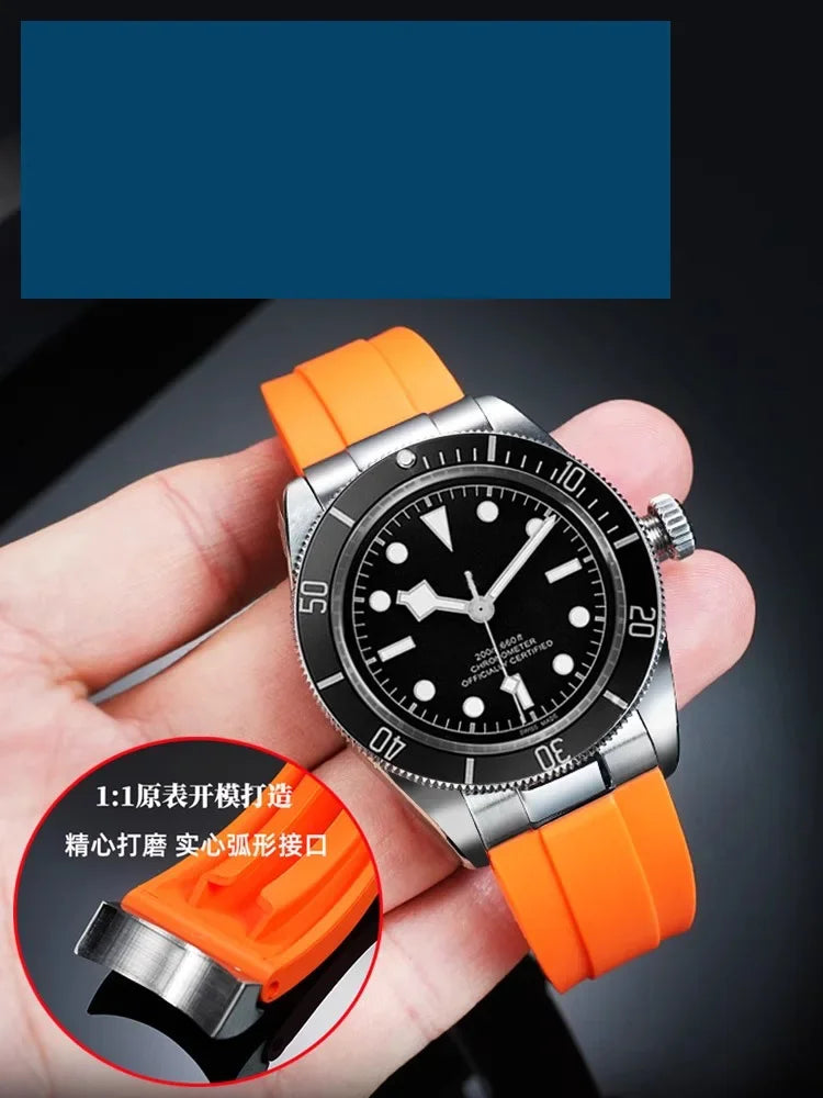 Seamless Metal End Link Curved End Rubber Watchband Accessories For TUDOR M79030N Strap 39mm 41mm Black Bay GMT Slider Buckle