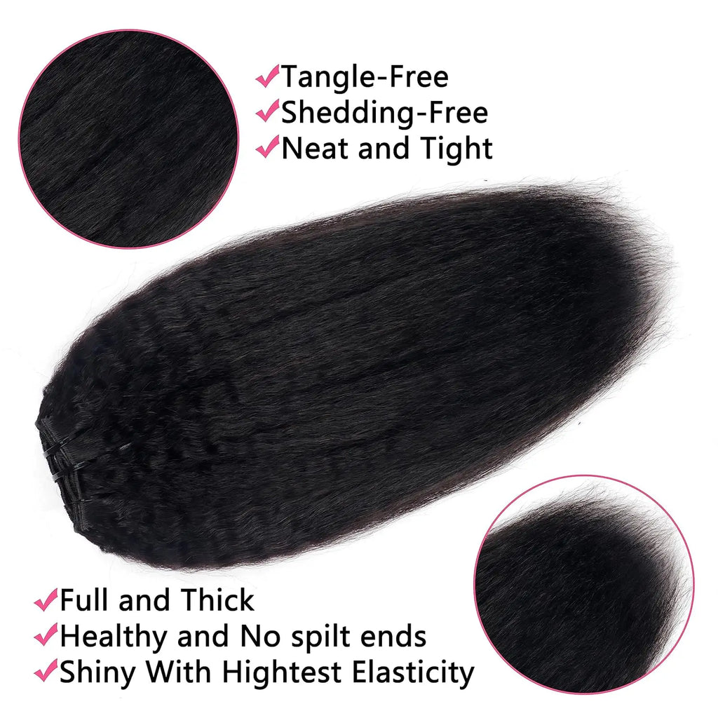Kinky Straight Clip In Hair Extensions 8Pcs/Set 1B# Natural Black Hair Extensions Real Human Hairpiece For Women 10-26 Inches