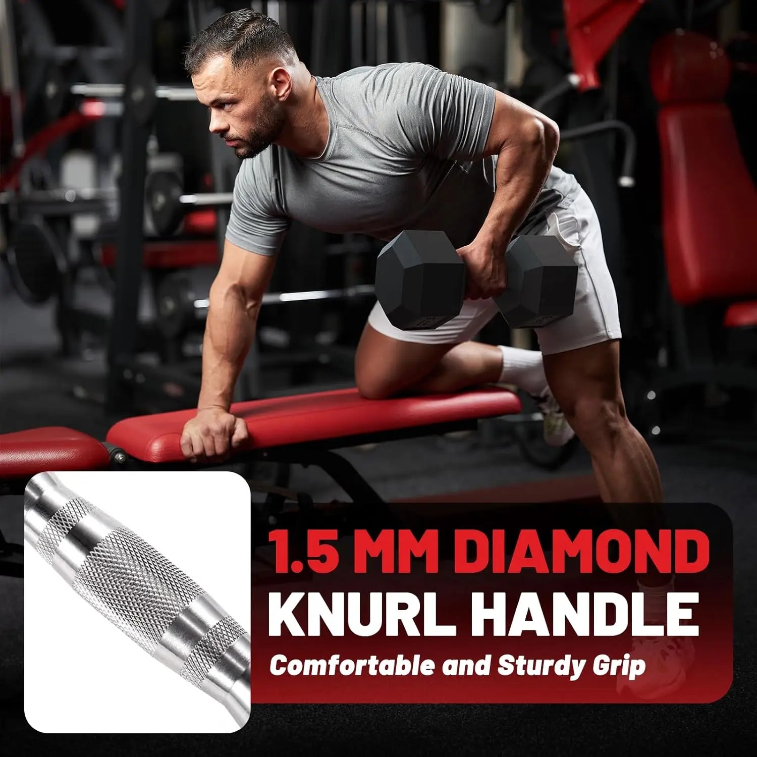 Hex Dumbbell Set with Rack - Rubber Coated Cast Iron Weights, Non-Slip Chrome Handles, Space-Saving Home Gym Set