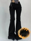 Women's Low Rise Flared Denim Jeans with Pockets, Casual Vintage Style