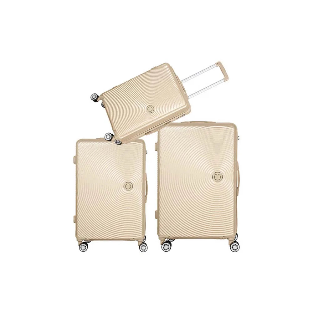 Champagne color ABS material trolley box set of 3 pieces,ergonomically designed retractable handle ,smooth zipper luggage