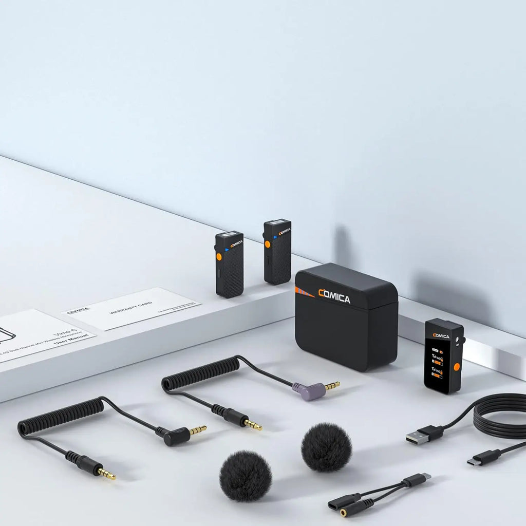 Vimo C3 Wireless Lavalier Mic - Noise Cancelling, Mute, Gain Adjust for iPhone, Android, DSLR, Vlogging