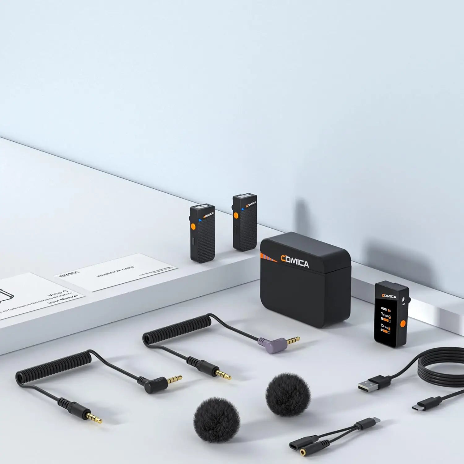 Vimo C3 Wireless Lavalier Mic - Noise Cancelling, Mute, Gain Adjust for iPhone, Android, DSLR, Vlogging