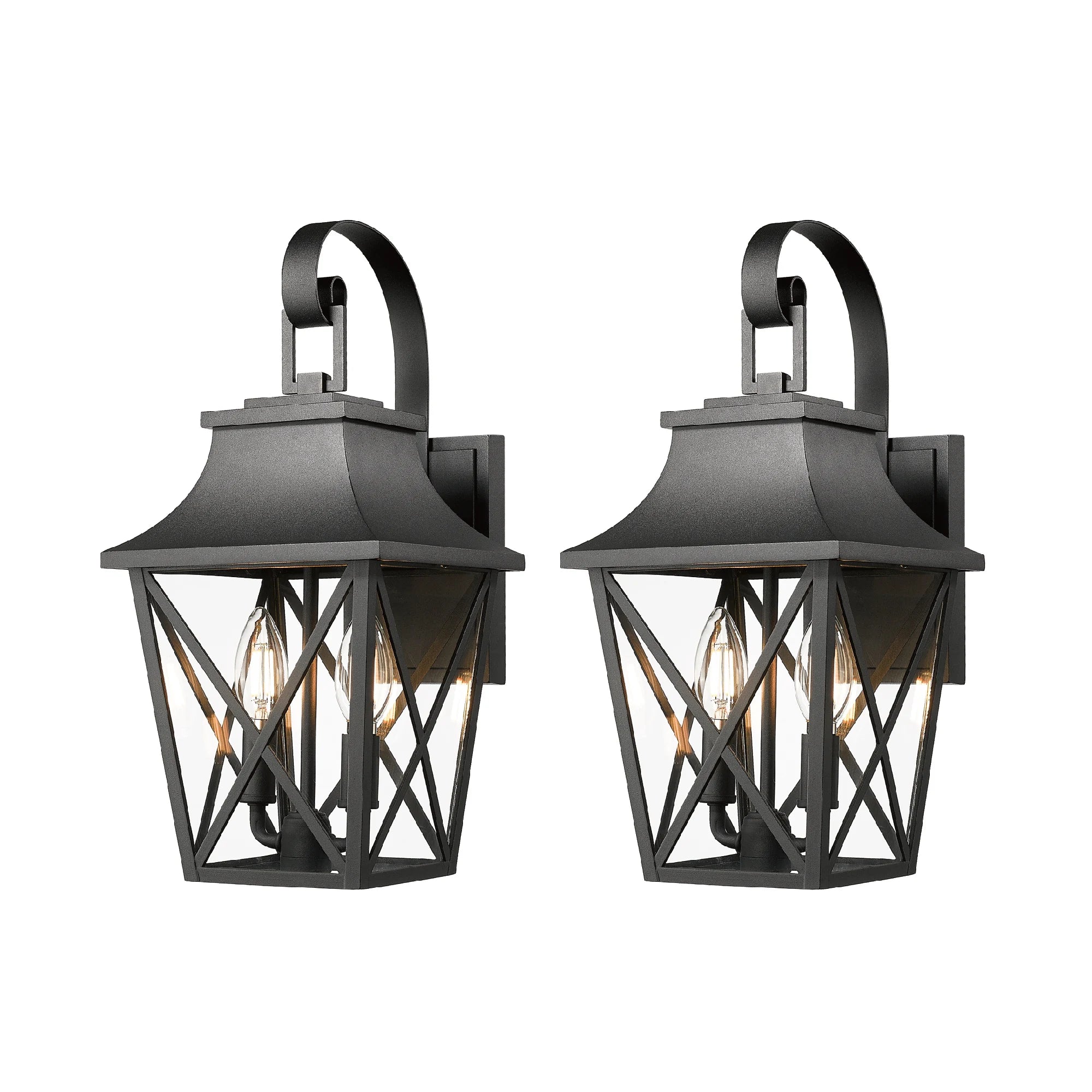 2pcs Outdoor Wall Lantern Large Outside Modern Wall Sconce Light Fixture Porch Light Wall Mount with Glass Waterproof