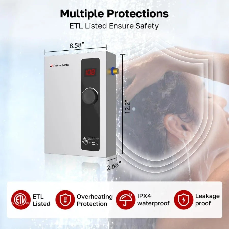 Tankless Water Heater Electric 8kW at 240 Volt On Demand Instant Hot Water Heater for Point of Use Self-Modulating Save Energy