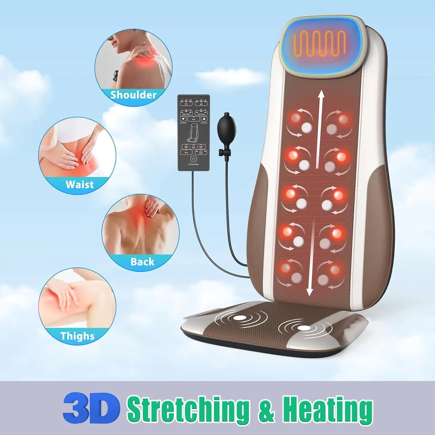 Shiatsu Back Massager with Heat, Deep Tissue Kneading for Stress Relief, PU Leather Cushion