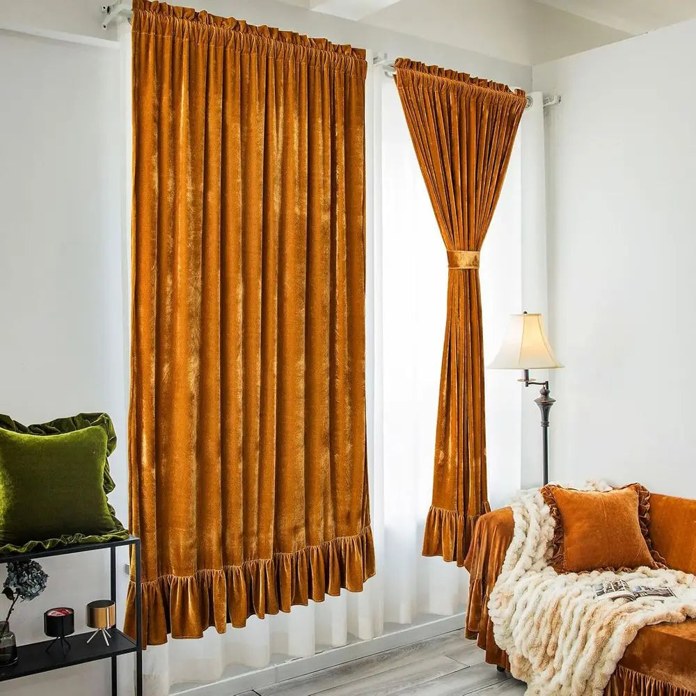 Golden Camel Vintage Ruffle Curtains, Pair, Soft Decorative, 52x84 for Living Room & Bedroom