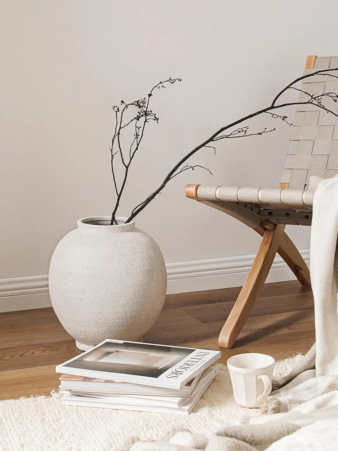 Large 12.5 Inch White Ceramic Floor Vase for Centerpieces, Farmhouse Rustic Minimalist Home Decor