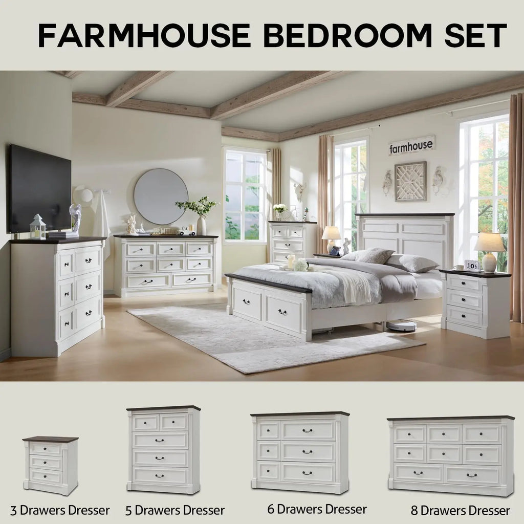 Farmhouse 8 drawer dresser, 61" wide large chest of drawers with Roman Columns, bedroom, hallway, living room, storage