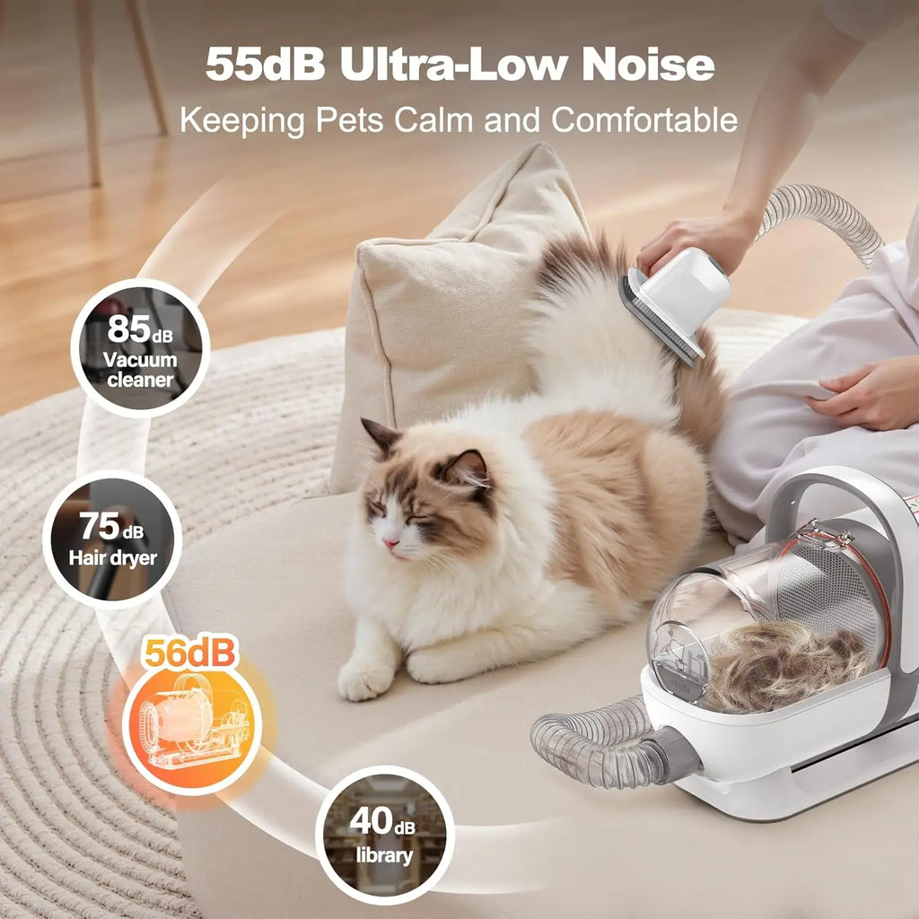6-in-1 Pet Grooming Kit with Vacuum, Clipper & Nail Grinder, Low Noise Hair Remover for Dogs and Cats, 1.5L Dust Cup