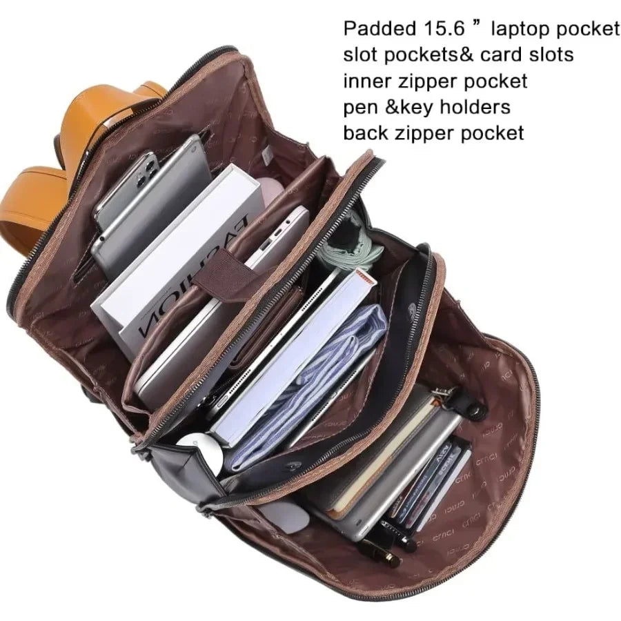 CLUCI Leather Backpack for Women 15.6 inch Laptop Bag Large Genuine Work Backpack Travel Back