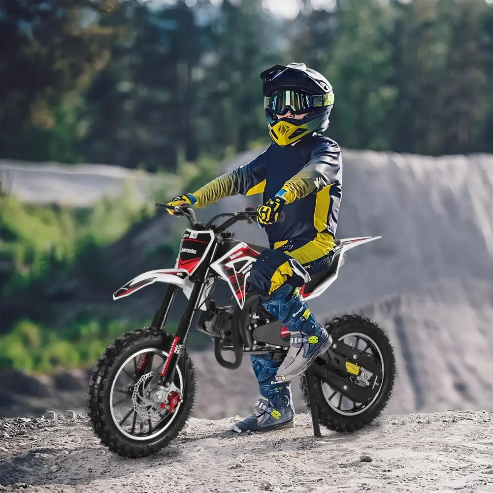 49cc 2-Stroke Kids Dirt Bike Gas Power Motocross, Off Road Mini Motorcycle Children Pocket Motorbike with Front Rear Disc Brakes
