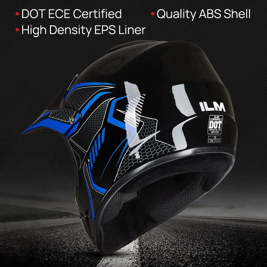 Youth Kids Dirt Bike Helmet ATV Motocross DOT OffRoad Street Helmet Goggles Gloves Full Face Protective Helmet Model BLD818Blue,
