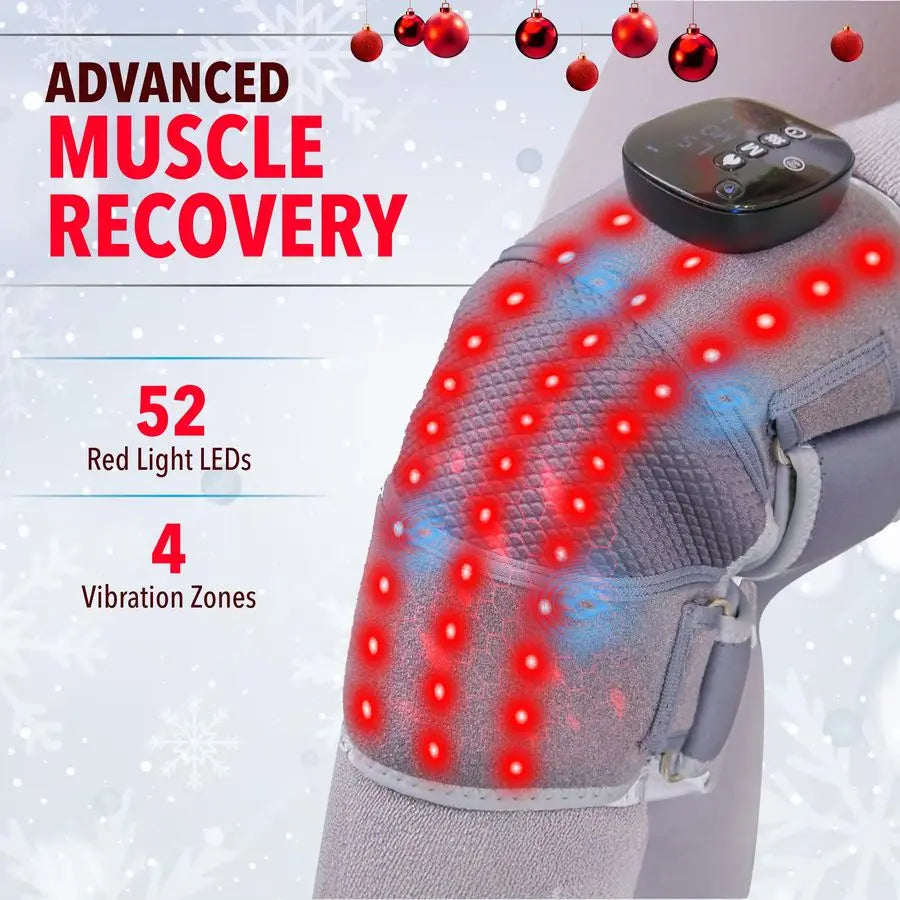 RED Knee Massager with Heat and Red Light Therapy, Knee Brace with 5 Intensity Levels, 52 Red amp Infrared Lights, Cordless, Adj