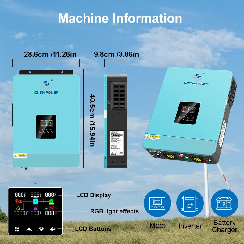cnswipower SRC 4000VA 3600W Hybrid Solar Inverter pure sine wave inverter 120A MPPT 24VDC 120VAC for solar charger