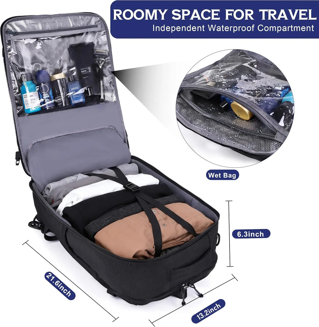 Mens 40L Travel Backpack TSA Approved USB Charging Port Water-resistant Convertible Duffle Luggage Bag Fits 17.3' Laptop