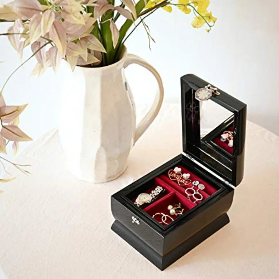 Jewelry Box Two Levels Removable Ring Tray Mermaid Black