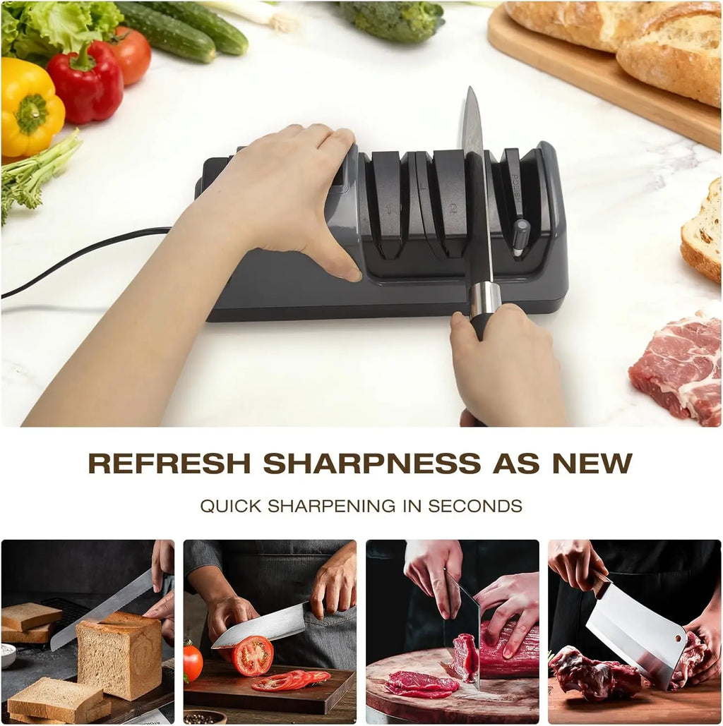 3-Stage Electric Knife Sharpener with LCD Screen, Diamond Abrasive, Adjustable Speed & Precision Guides for All Kitchen Knives