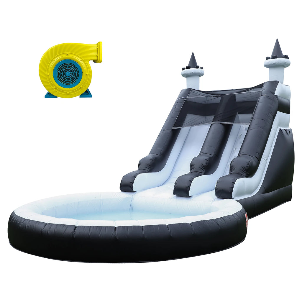 Inflatable black Summer Outdoor Sildes Air Bounce Water amusement Play Equipment Inflatble Water Double Slide Bubble Ball Pit