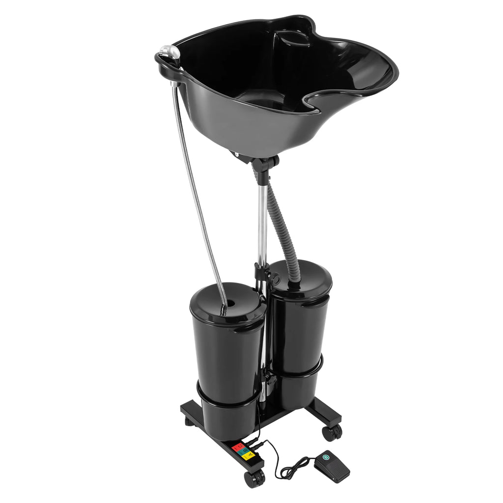 Portable Shampoo Sink Dual Bucket 10L Electric Pump, Height Adjustable Hair Wash Basin with Wheels for Salon Home Care