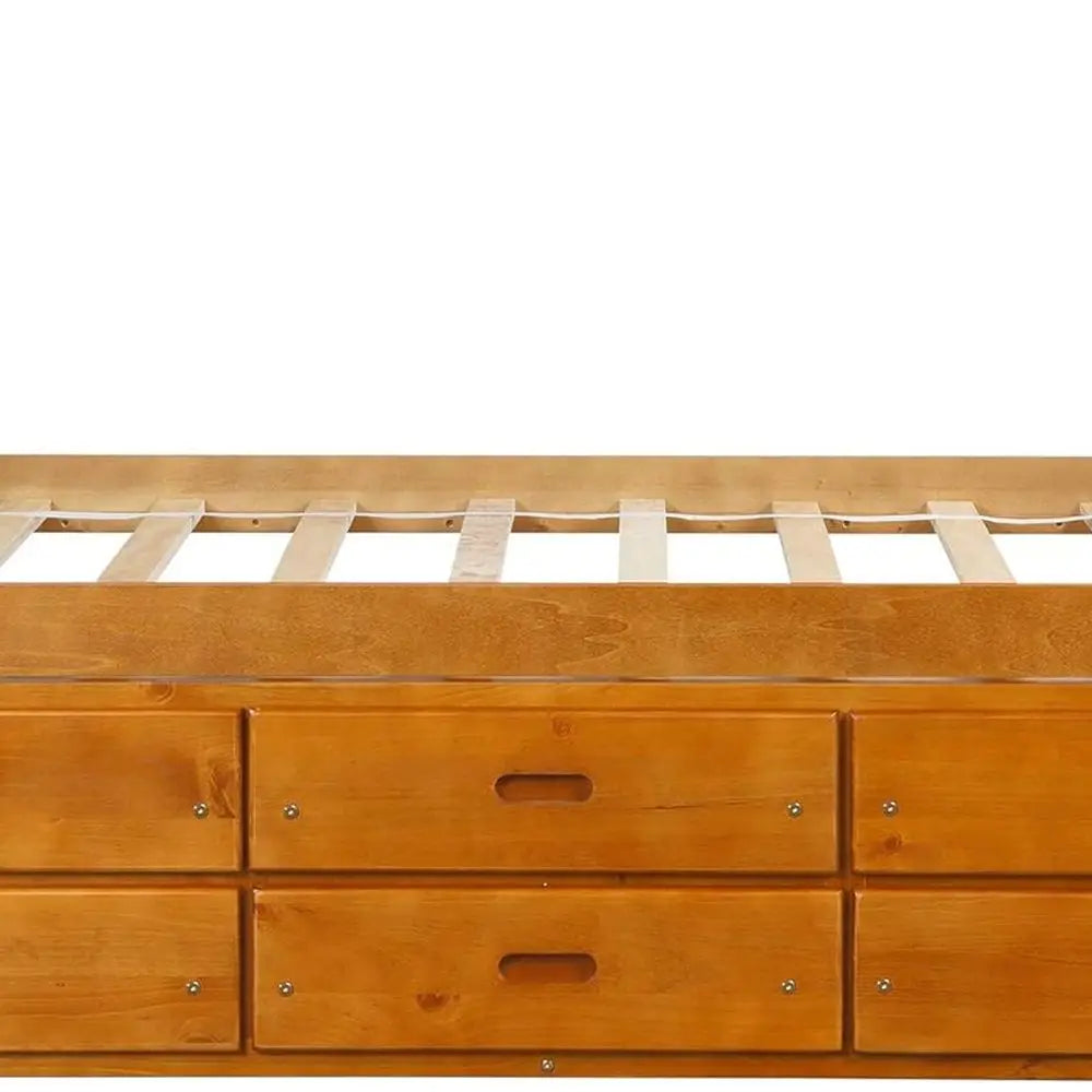 Rhomtree Twin Size Wood Platform Bed Captain Storage Bed with 6 Drawers Kids Bedroom Furniture (Oak)