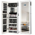 LED Mirror Jewelry Cabinet with Bluetooth Speaker Wall/Door Mounted Jewelry Organizer Armoire Full Length Lighted Mirror with J