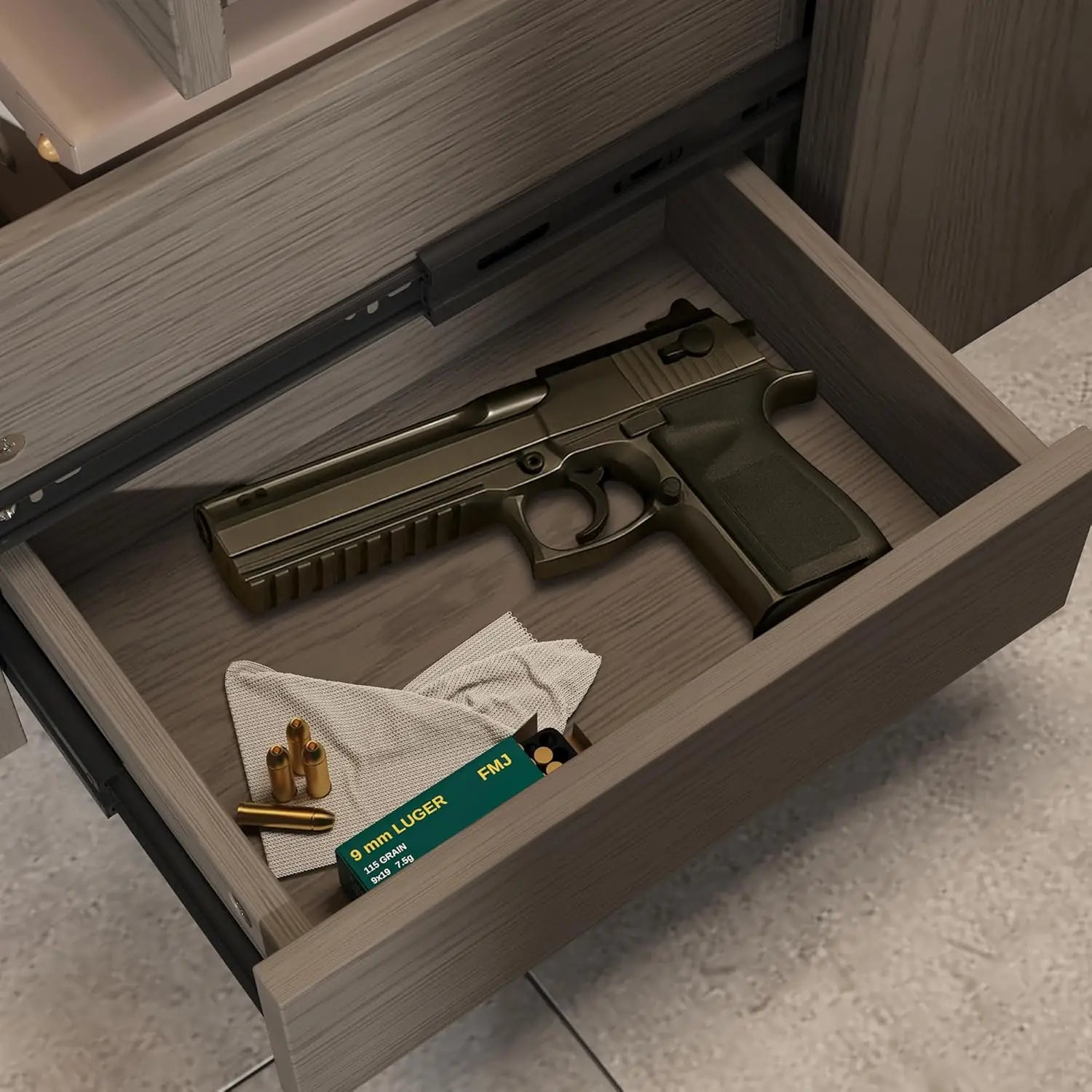 5-Drawer Nightstand With 2 Gun Drawers, Versatile Sofa Bed Side Table End Table With Wood Grain Finish, Modern, Customized