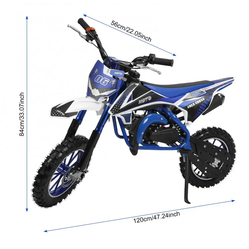 49cc 2-Stroke Children Pocket Motorbike with Front Rear Disc Kids Dirt Bike Beach Off Road Mini Motorcycle Gas Power Motocross