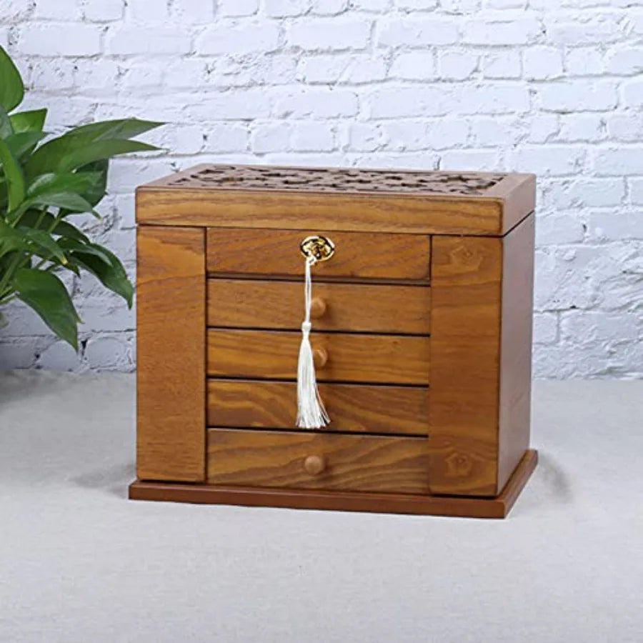 Wooden Jewelry Box for Women Organizer Box of Solild Wood with Lock and Key for Jewelries Watches Necklace Ring Lockable Storag