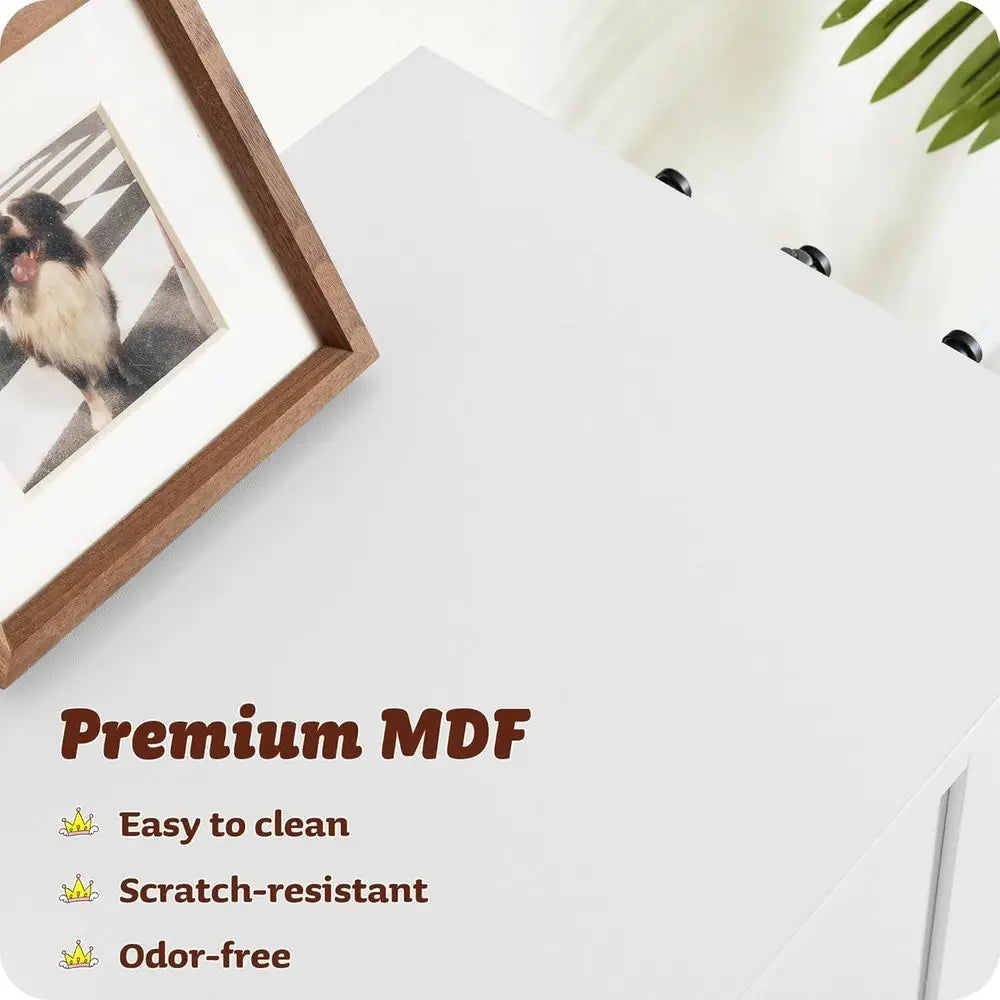 Elevated Dog Bowls Storage Cabinet, Wood Pet Feeder Station Organizer, White