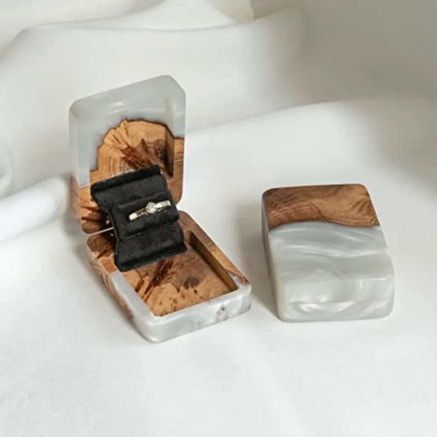 Personalized Engagement Ring Box for Proposal Unique Wedding Ring Holder Jewelry Display Case Travel Jewelry Organizer Ring