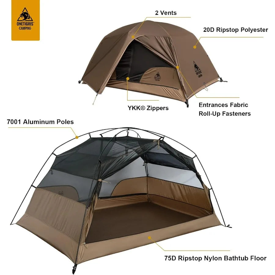 2 Person Backpacking Tent Shelter Free Standing Lightweight Waterproof 3 Season Camping Tent for Outdoor Hiking Mounta