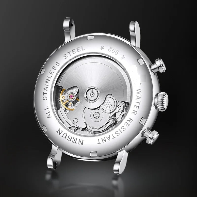 NESUN automatic mechanical men's watch with multi-functional luminous stainless steel case, a classic business men's watch
