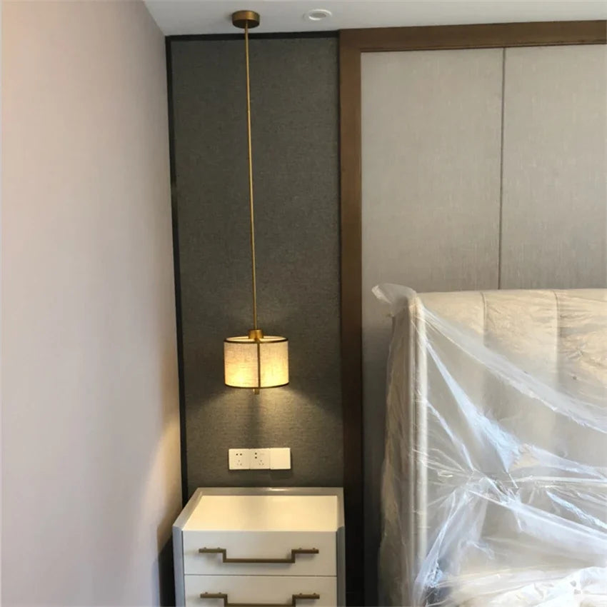 New Chinese-style Round Cloth Shade Pendant Lights Bedroom Bedside Wind Restaurant Corridor Living Room Pendant Lamps Fixtures