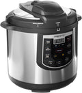 6-Quart Electric Pressure Cooker with Digital Display, Black and Silver Stainless Steel Design, Fast Cooking, Energy