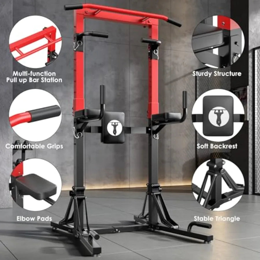 DlandHome Foldable Power Tower Pull Up Bar Station for Home Gym Workout Multi-Function Adjustable Height Pull Up Dip Stand Blac