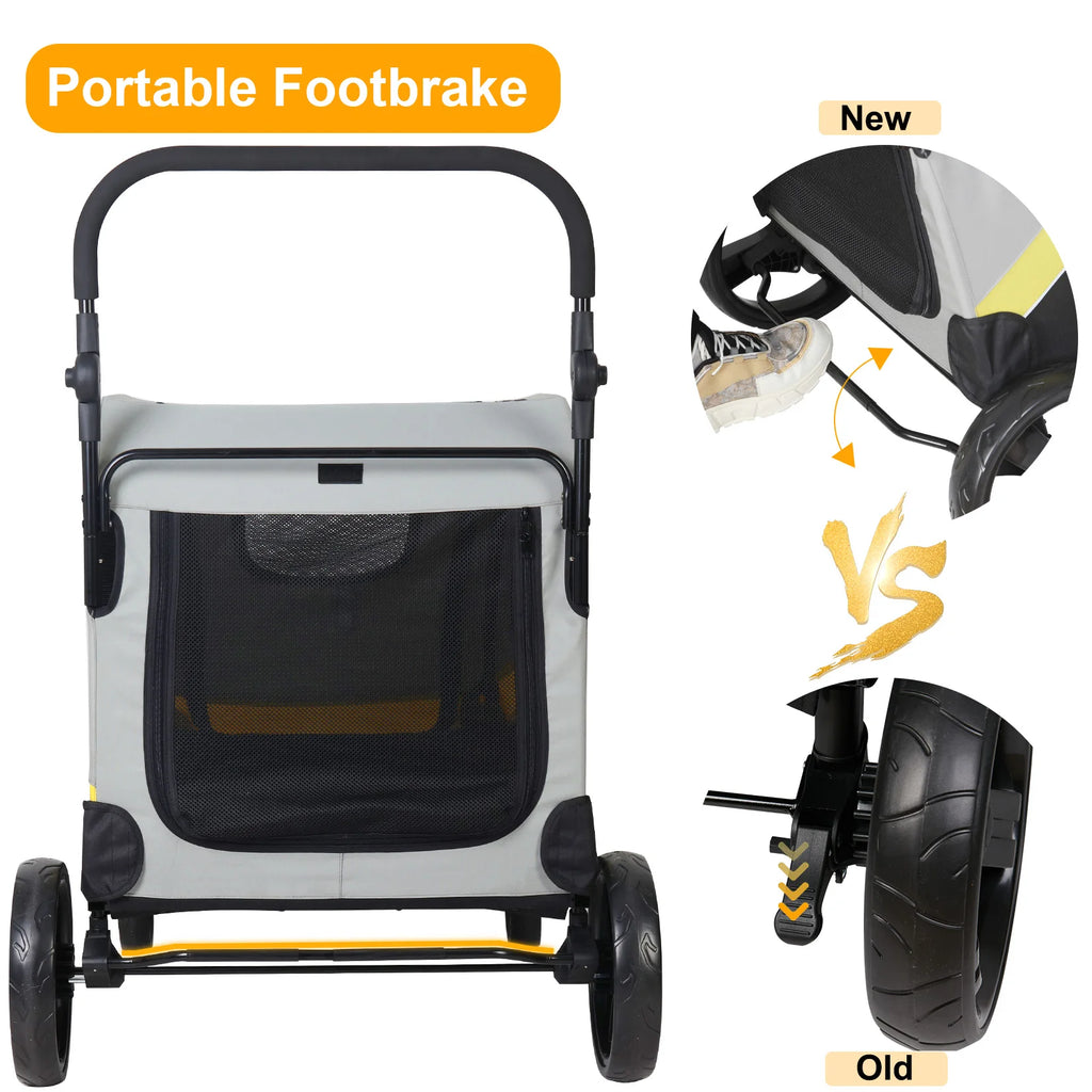 Premium Dog Stroller Pram 4 Wheel Foldable Cart Travel Walk Pet Jogger Wagon for Small Medium Large Dogs
