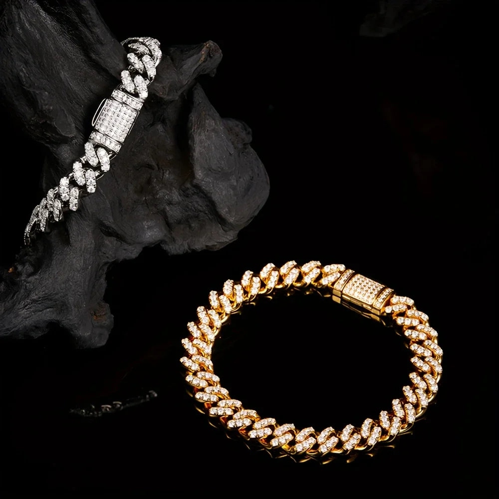 One piece S925925 silver 8.7 carat moissanite Cuban chain bracelet | American street style creative new wave elegant and exquisi
