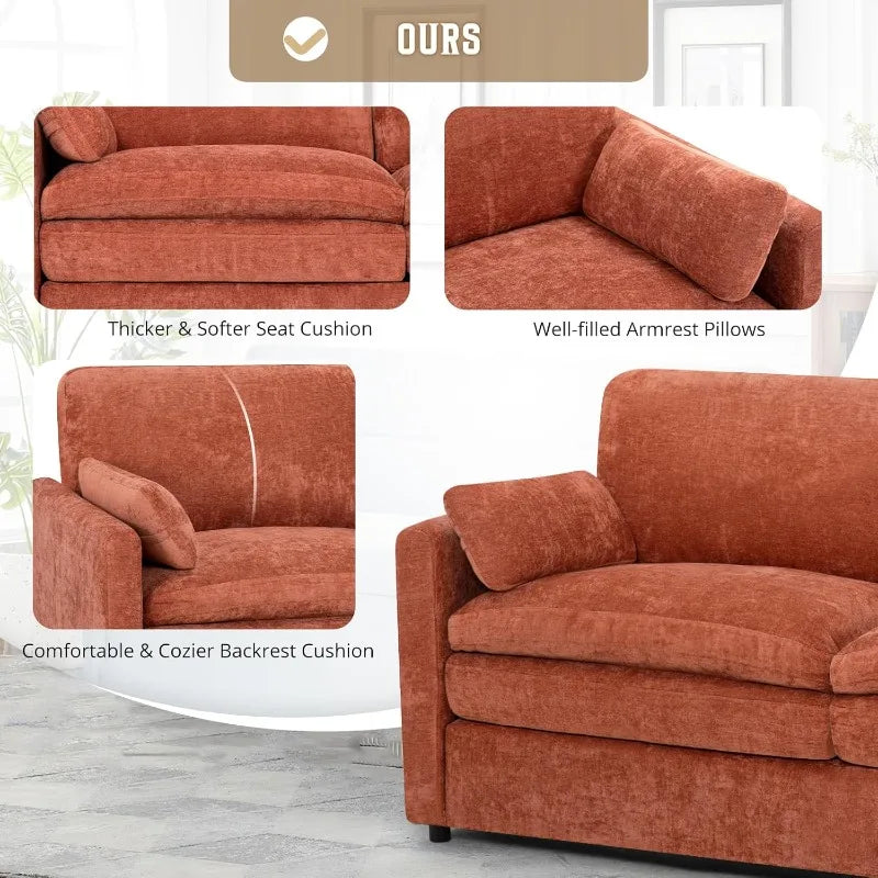 2 Pieces Chenille Couch Set with Well-Filled Pillows, Modern 3 Seats and 2 Seats Sofa with Soft Backrests, Classic Upholstered S