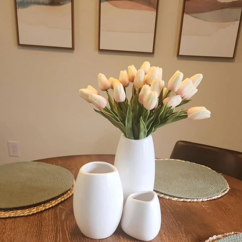 Ceramic Vase Set of 3 White Flower Vase for Home Decor, Modern Decorative Vases
