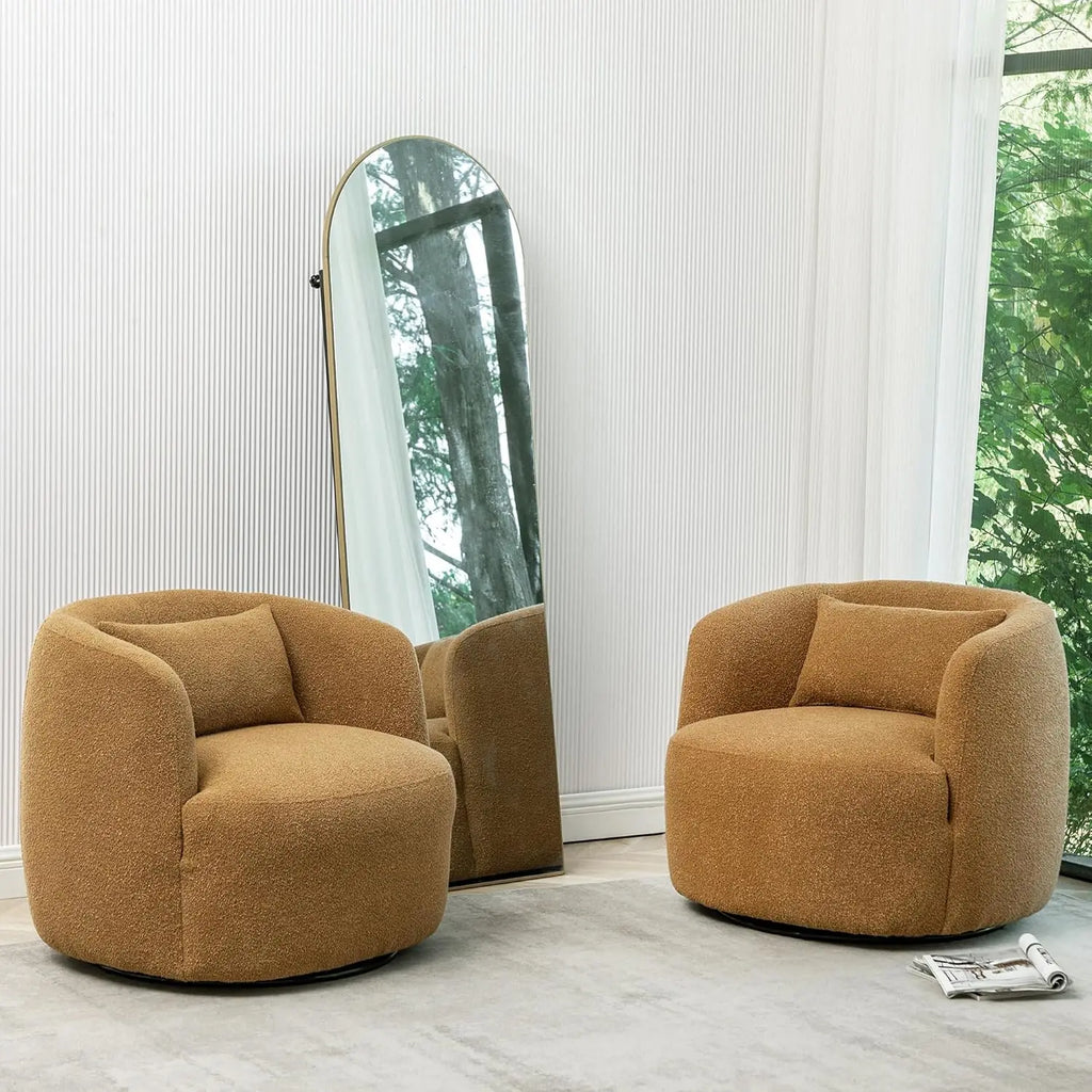 34" Wide Sherpa Swivel Barrel Chairs Set of 2,No Assembly Round Upholstered Accent Chairs Armchairs Single Sofa Chair,Customized
