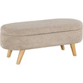 Storage Ottoman, 43.3 Teddy Fleece Upholstered End of Bed Bench with Wood Legs and Padded Seat, Oval Modern Entryway Bench, Beig
