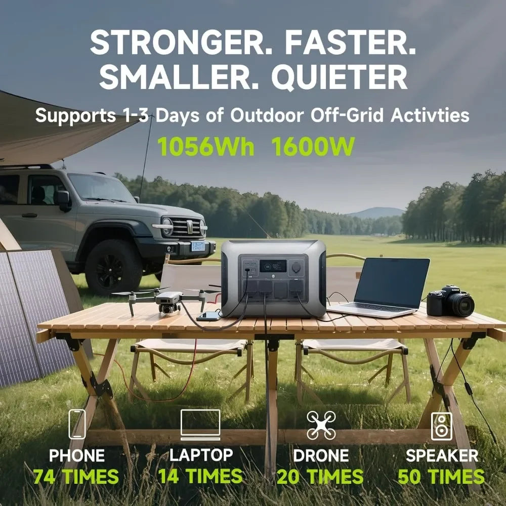 R1500L Portable Power Station with SP027 Solar Panel, 1600W 1056Wh LiFePO4 Solar Generator with 100W Panel Included,