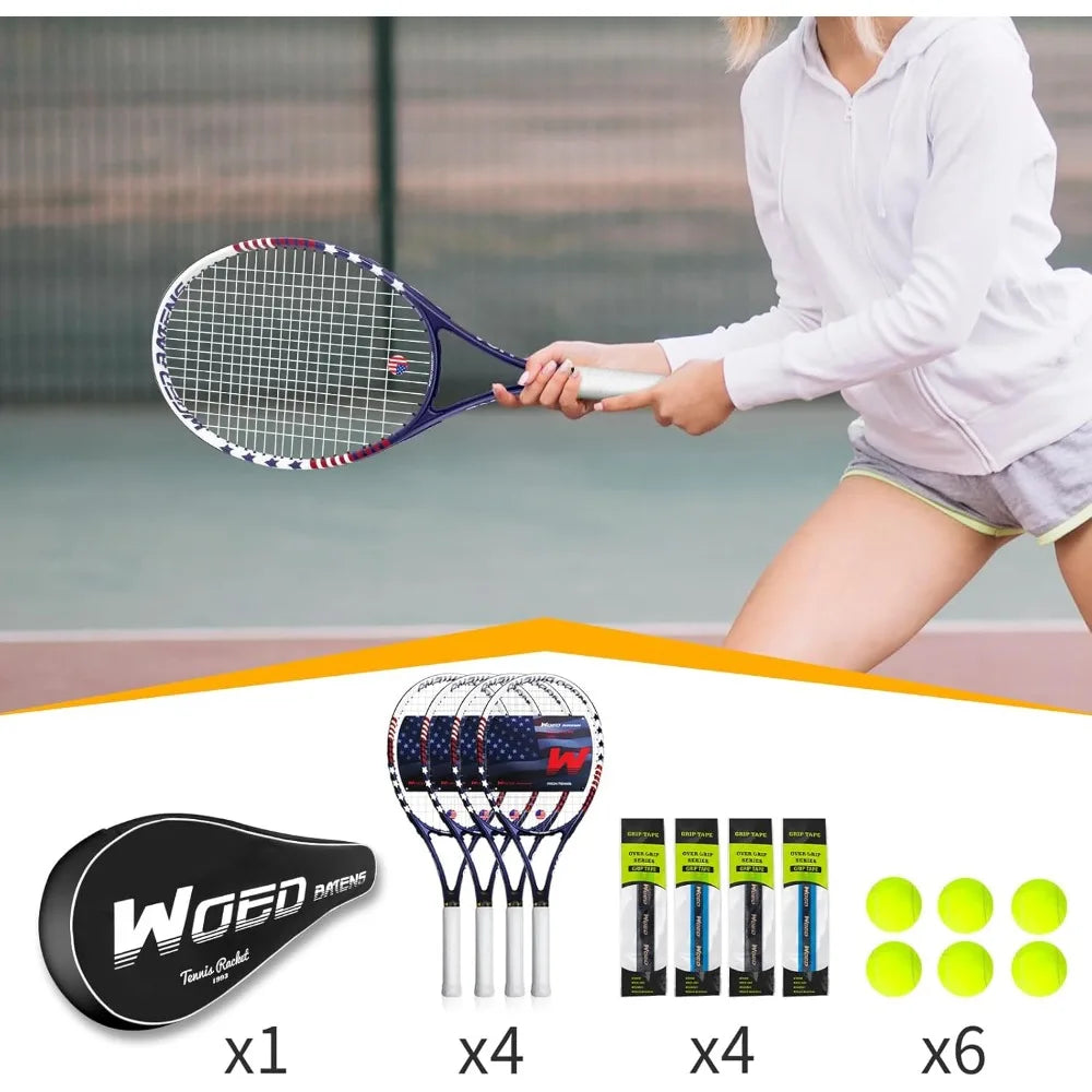 Tennis Rackets for Adults 27 Inch Complete Set with Balls Overgrips Dampers
